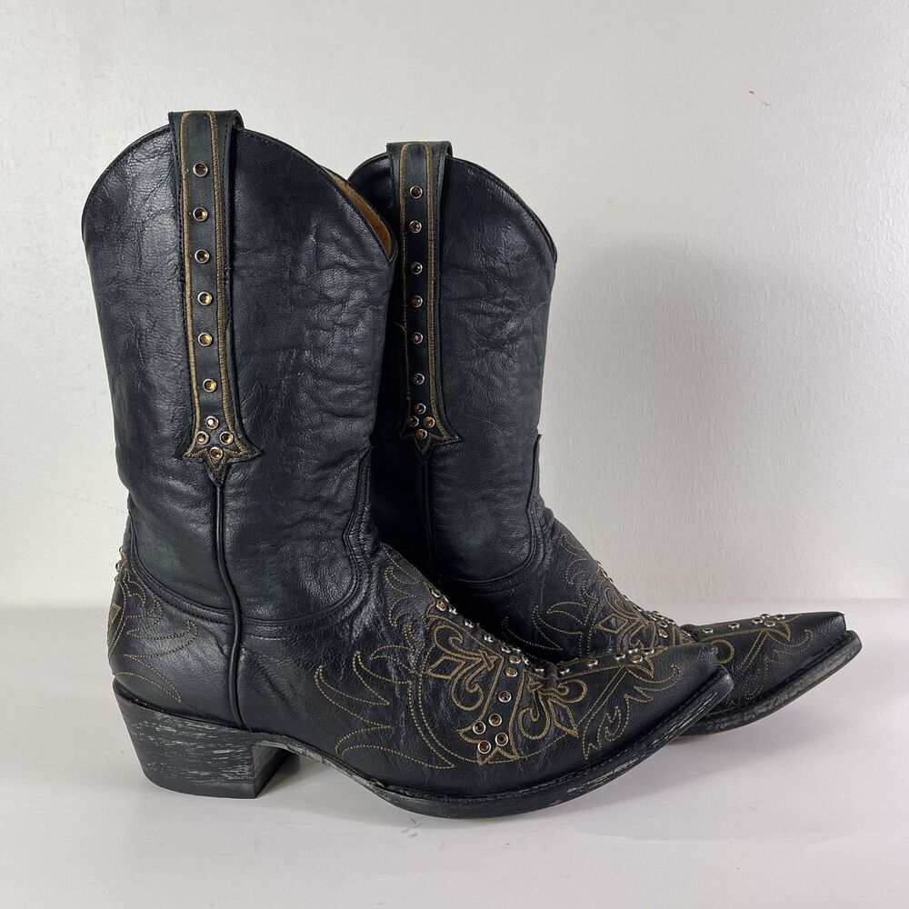 Old Gringo Black Heeled Boots with Gold Embroidery